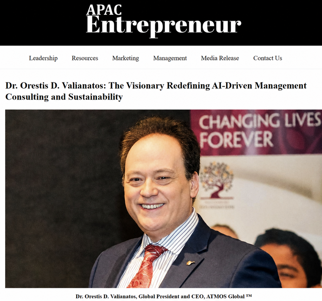 APAC Entrepreneur Magazine cover story profile of Dr. Orestis D. Valianatos